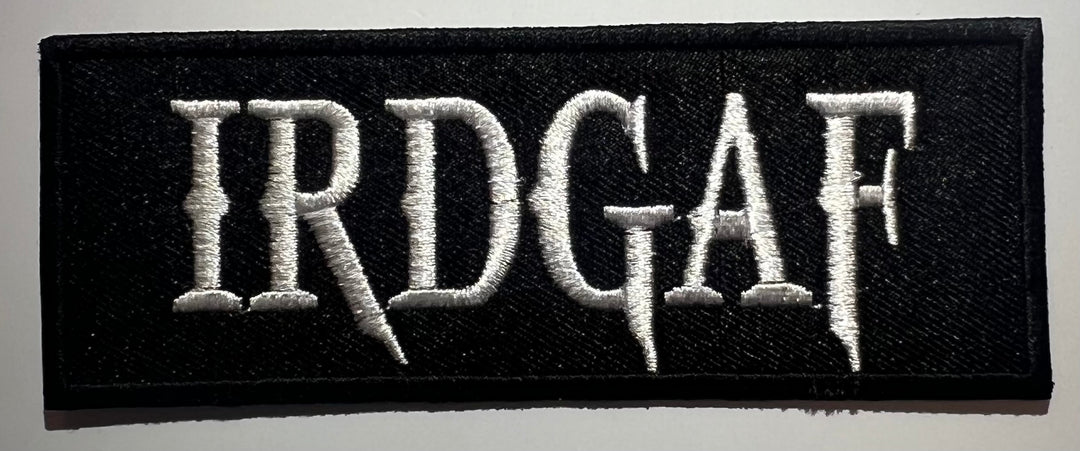 Casual motorcycle gear with IRDGAF patch, including motocross and Harley Davidson apparel for men and women