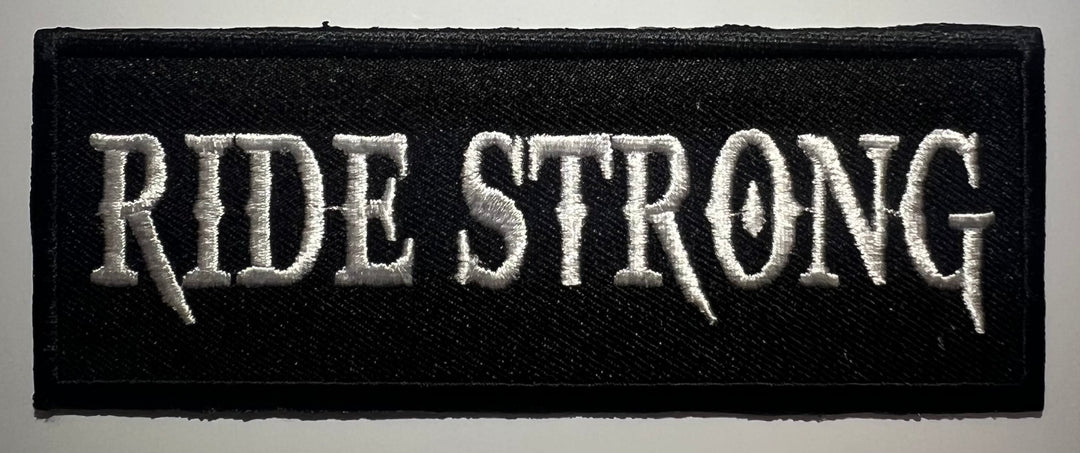 Casual motorcycle gear with Ride Strong patch, including motocross and Harley Davidson apparel for men and women