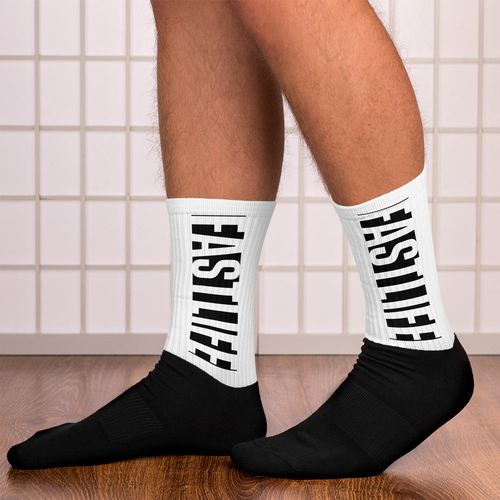 Fast Life White Marquee Sock with casual motorcycle gear and Harley Davidson apparel0