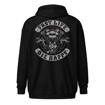 Fast Life Club Style Zip Hoodie - Motorcycle Biker Gear, Casual Apparel