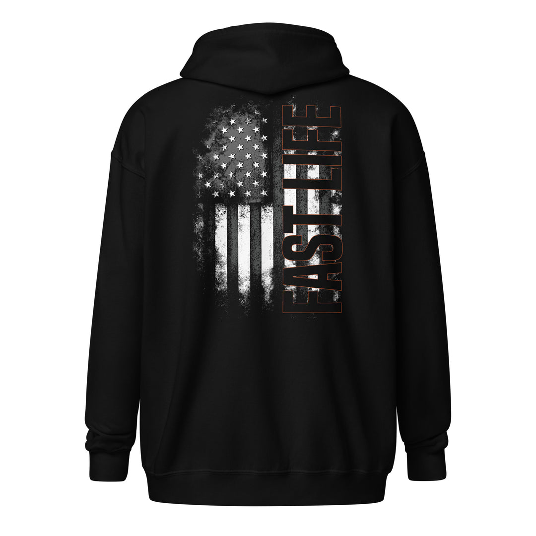 Fast Life Flag Zip Hoodie featuring casual motorcycle gear, motocross apparel, and Harley Davidson clothing for men and women4