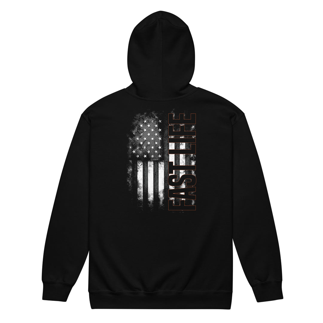 Fast Life Flag Zip Hoodie featuring casual motorcycle gear, motocross apparel, and Harley Davidson clothing for men and women1