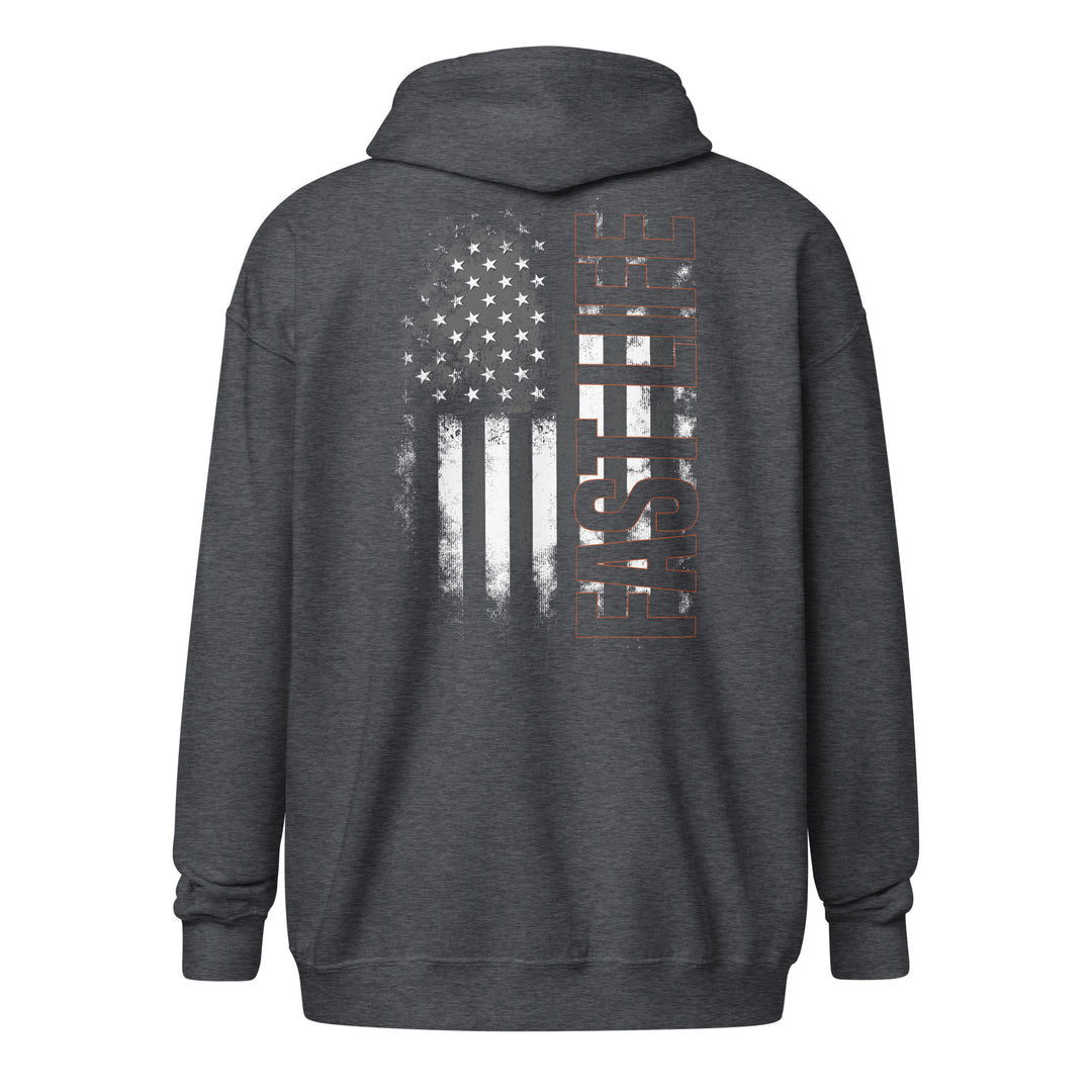 Fast Life Flag Zip Hoodie featuring casual motorcycle gear, motocross apparel, and Harley Davidson clothing for men and women2