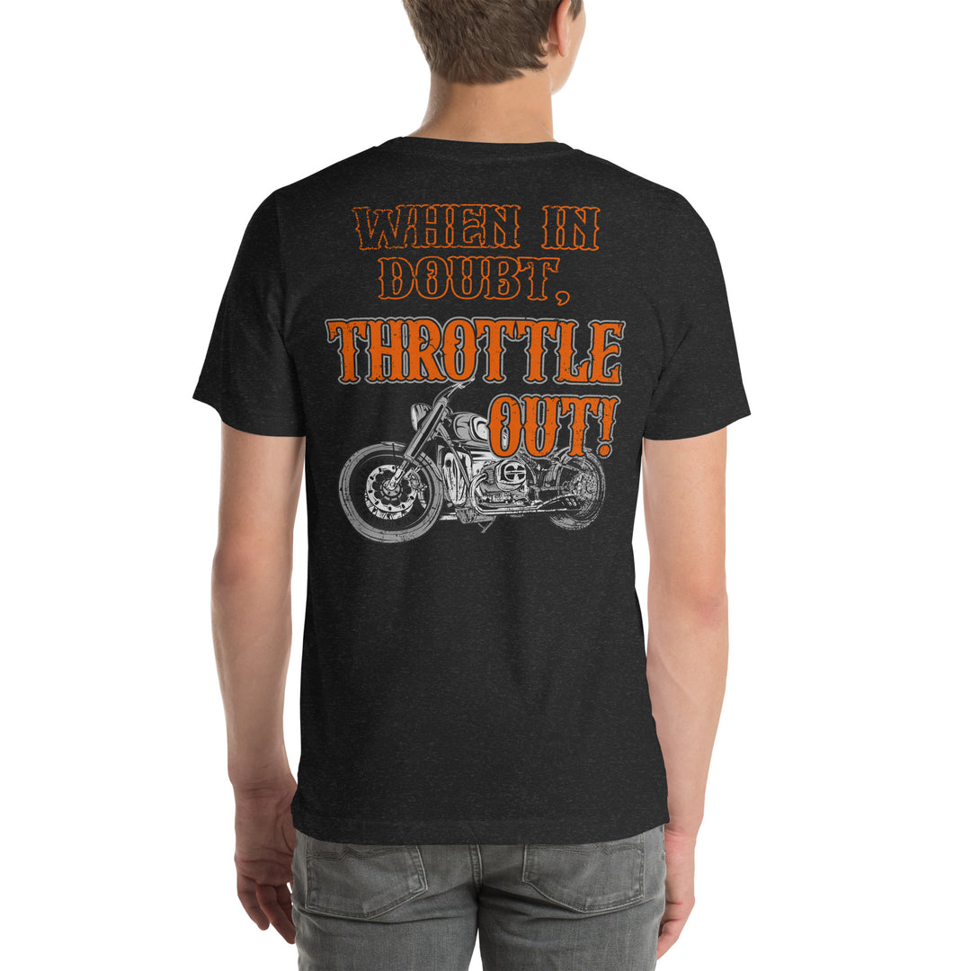 Casual motorcycle gear and apparel including motocross, Harley Davidson clothing for men and women, and outlaw biker outfits with 'When in Doubt, Throttle Out' theme5