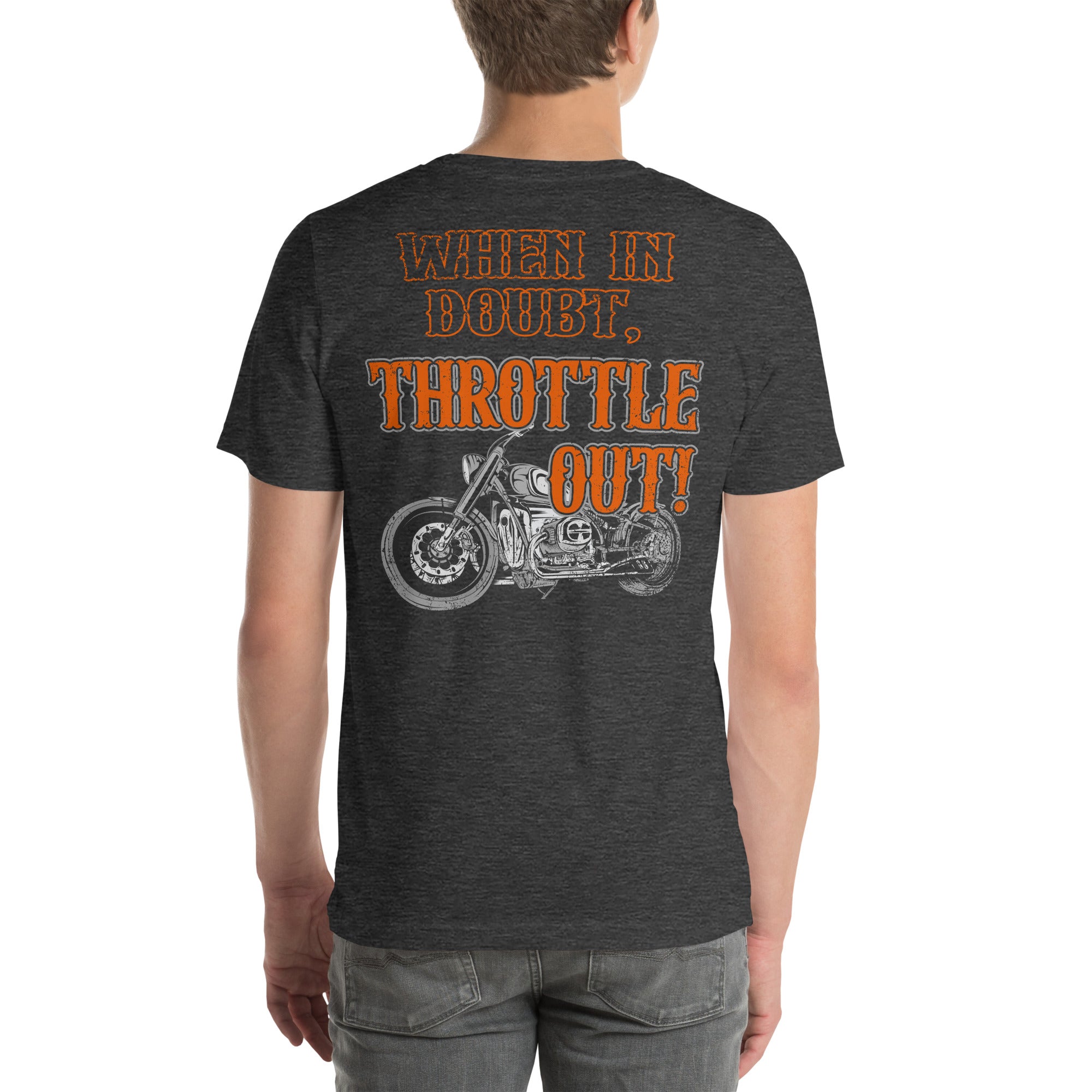 Casual motorcycle gear and apparel including motocross, Harley Davidson clothing for men and women, and outlaw biker outfits with 'When in Doubt, Throttle Out' theme4